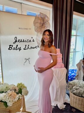 Club L London Pink Maternity Off-Shoulder Dress